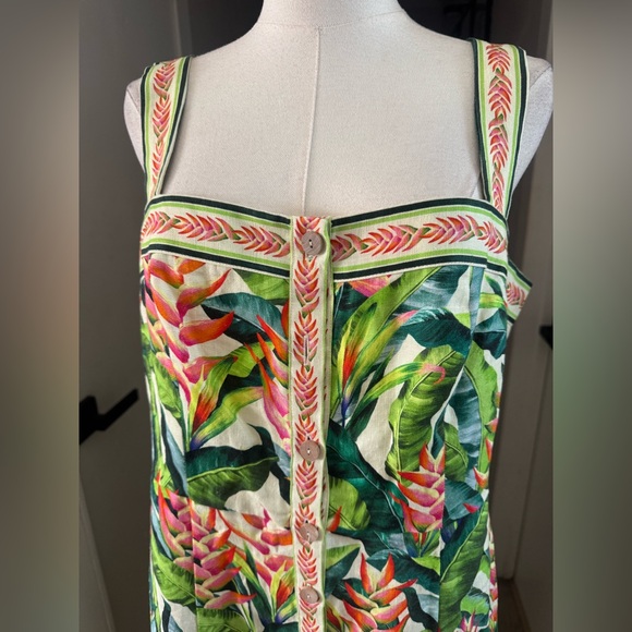 NEW | FARM Rio | Heli Leaves Button Front Linen Midi Dress | Sz L - Picture 4 of 12